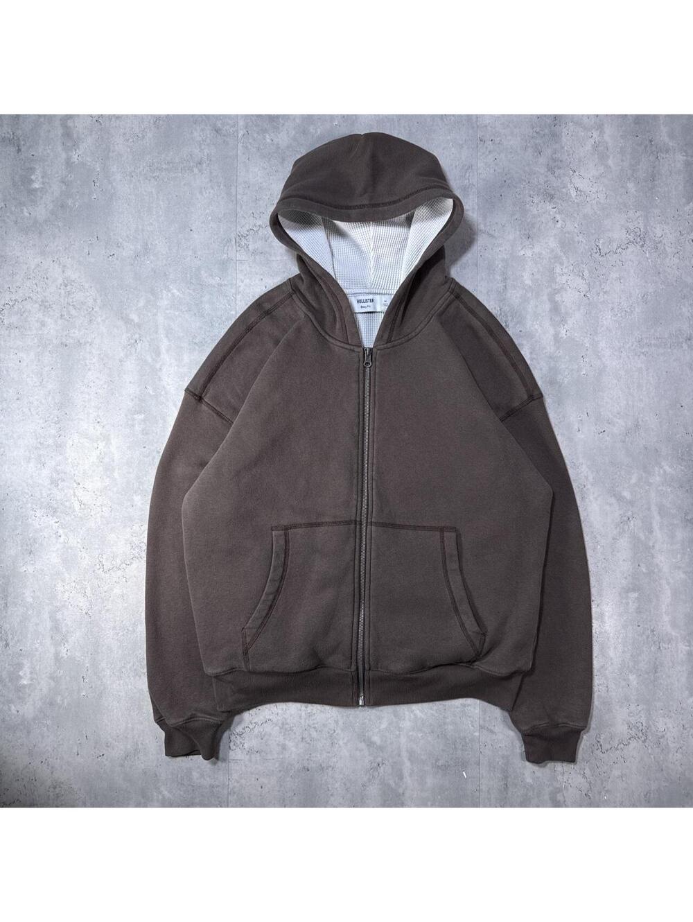 Y2K Hollister Boxy Brown 00s Zip Up Hoodie Jacket
